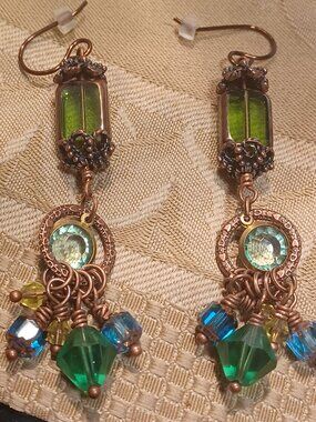 Czech Rectangular beads & Crystals Earrings